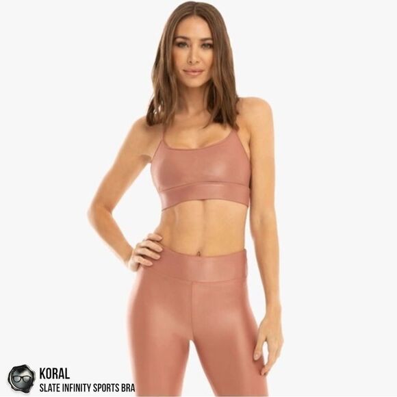 KORAL ACTIVEWEAR SLATE INFINITY LUSTROUS SPORTS BRA IN SAND PINK WOMEN’S SIZE XS - Picture 4 of 15